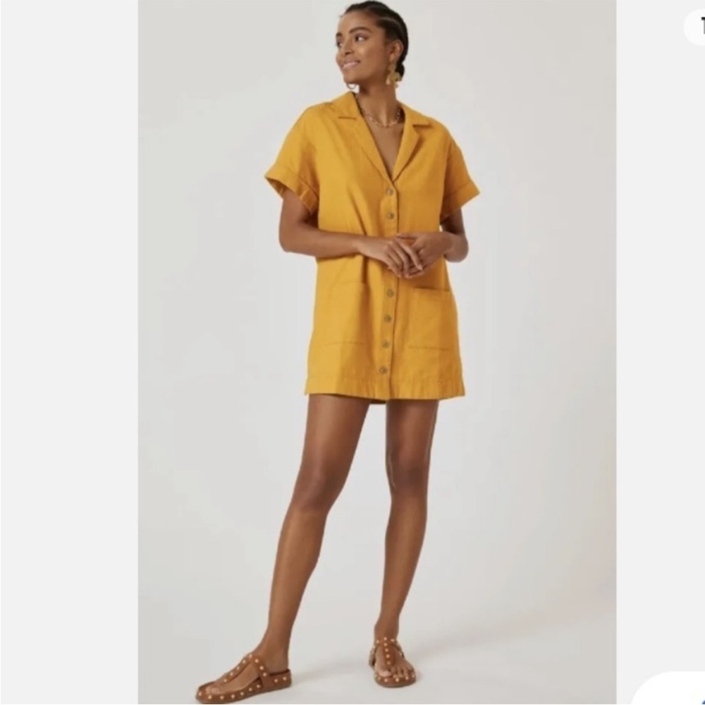 Anthropologie Pilcro Button-Down Shirt Dress In Gold
